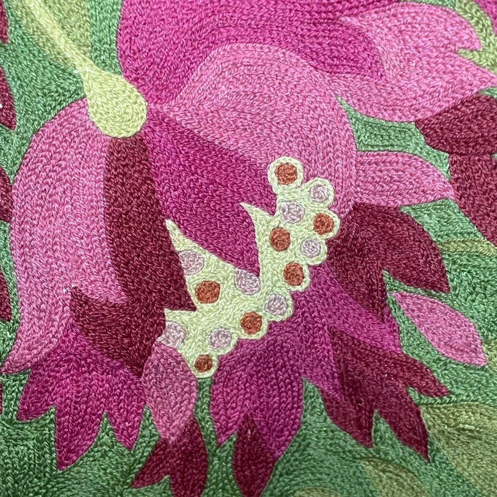 Crewel Embroidered Wool Wall Hanging or Rug- Floral Tapestry 2x3 made in India